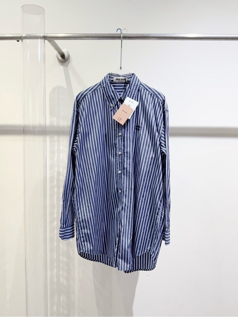 Miu Miu Blue and White Vertical Stripe Button-Down Shirt